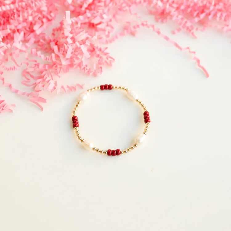 Maroon School Spirit Pearl Poppi Bracelet