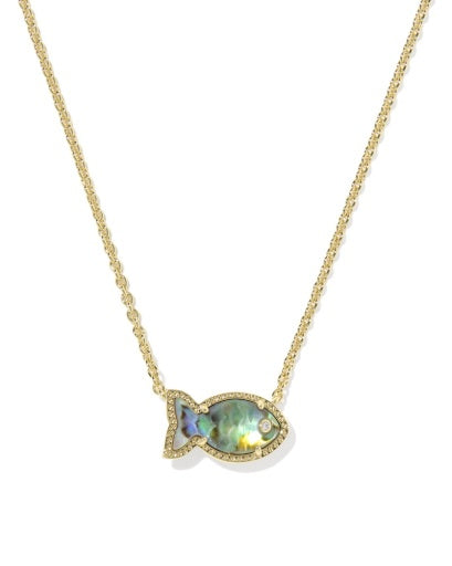 Parker Fish Short Pendant Necklace Gold Abalone Shell - Southern Belle Boutique