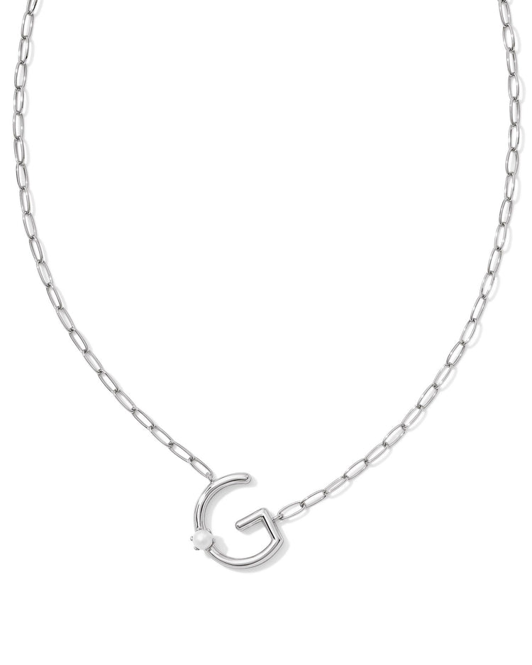 Pearl Letter G Short Pendant Necklace - Silver