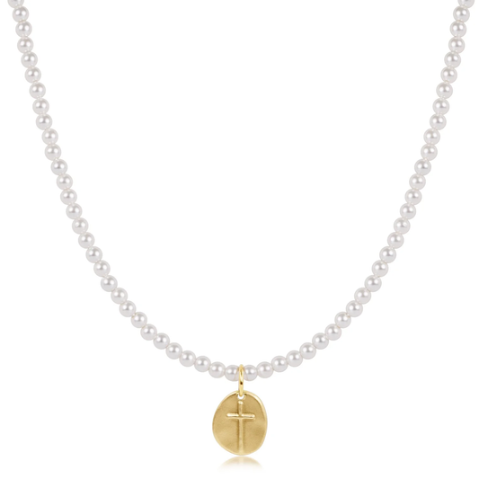 17" Choker Classic Pearl 3mm Bead - Inspire Small Gold Charm - Southern Belle Boutique