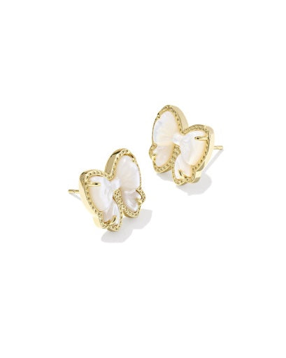 Haley Bow Stud Earrings - Gold Ivory Mother of Pearl