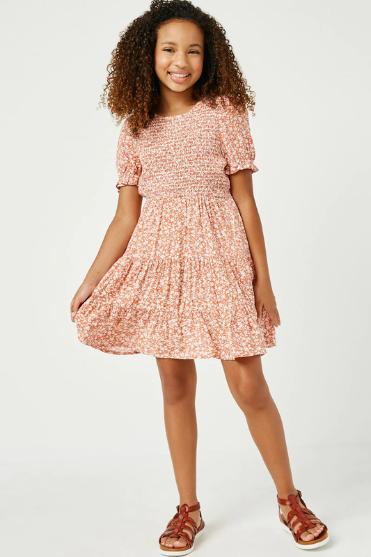 Coral Smocked Ruffled Short Sleeve Dress - Southern Belle Boutique