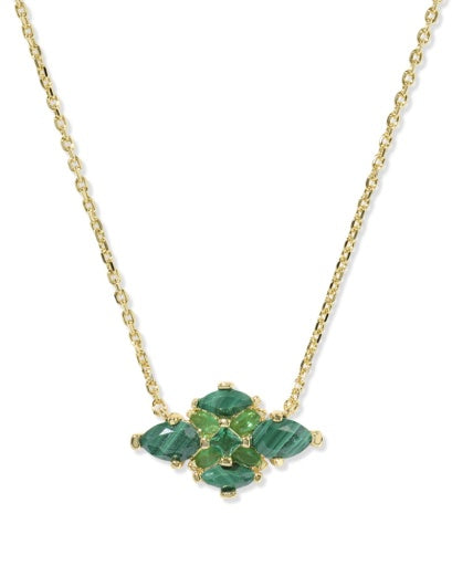 Abbie Crystal Short Pendant Necklace - Gold Green Mix