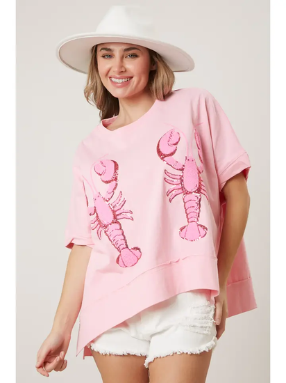 Sequin Crawfish Pink Tee - Southern Belle Boutique