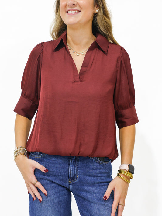 Wine Hi Lo Bubble Hem Blouse - Southern Belle Boutique