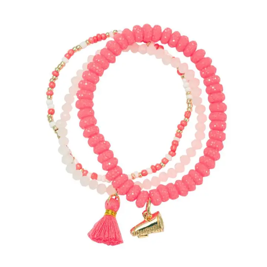Kids Set of 3 Hot Pink Beaded Bracelet with Megaphone