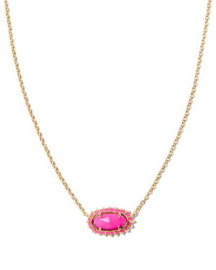 Elisa Color Burst Frame Short Pendant Necklace Gold Neon Pink Magnesite - Southern Belle Boutique