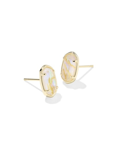 Grayson Stone Stud Earrings Gold Iridescent Abalone - Southern Belle Boutique