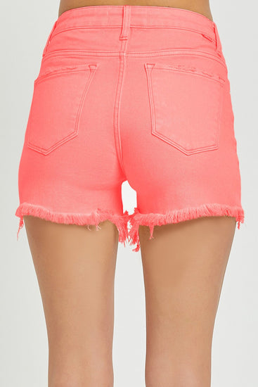 Tummy Control High Rise Frey Hem Shorts - Coral - Southern Belle Boutique