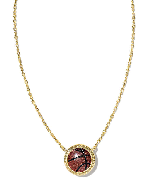 Basketball Short Pendant Necklace Gold Orange Goldstone - Southern Belle Boutique