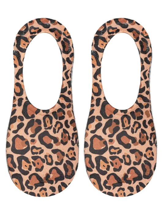 No-Show Liner Socks - Leopard Print - Brown