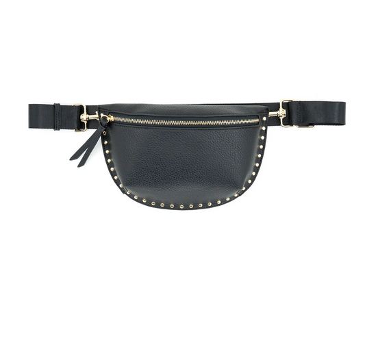 Black Studded Edge Vegan Leather Fanny Pack