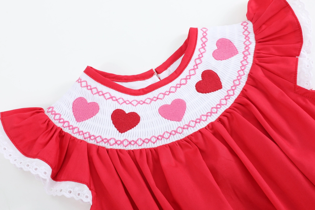Red Heart and Lace Smocked Romper - Southern Belle Boutique