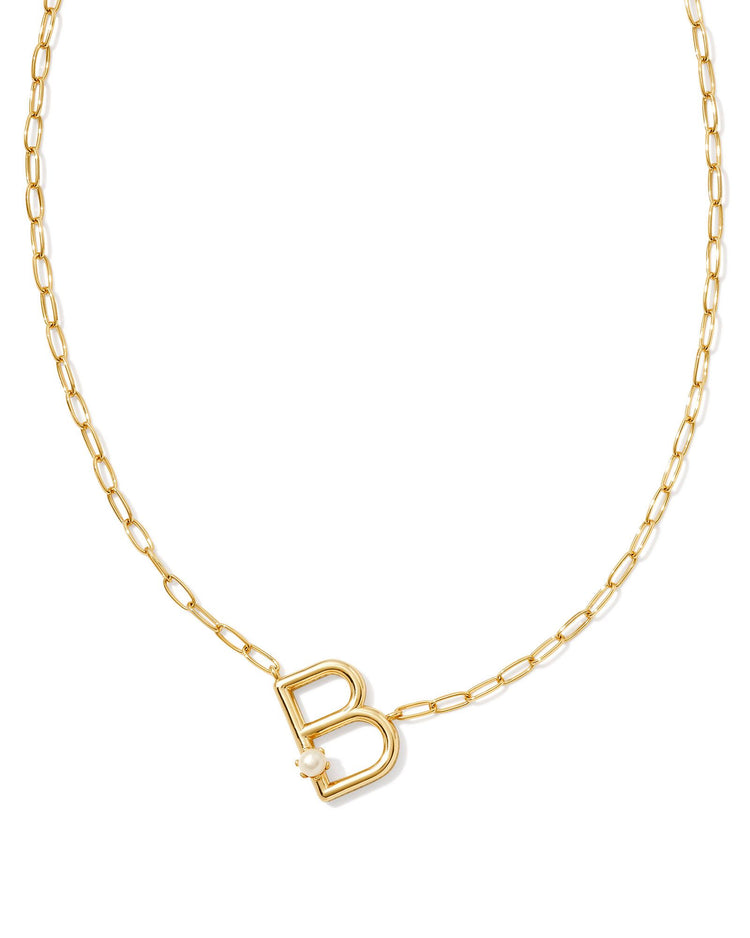 Pearl Letter B Short Pendant Necklace - Gold