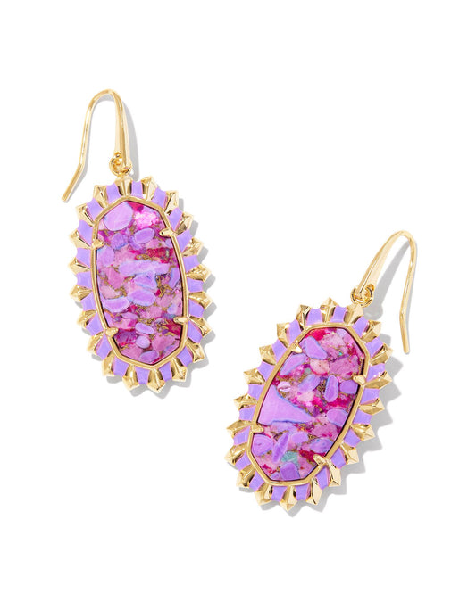 Dani Color Burst Frame Drop Earrings Gold Bronze Veined Violet Magnesite - Southern Belle Boutique