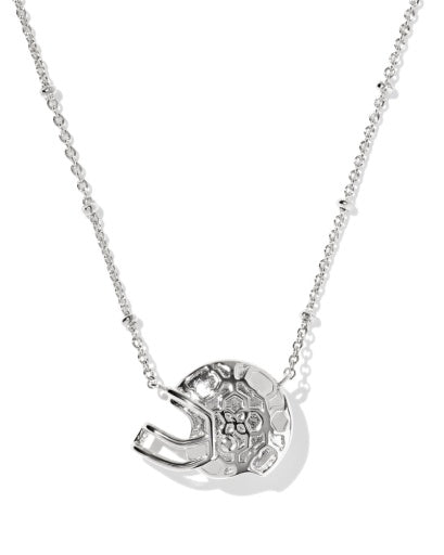 Football Helmet Short Pendant Necklace - Silver Ivory Mother Of Pearl