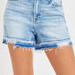 High Rise Released Distress Hem Detail Shorts