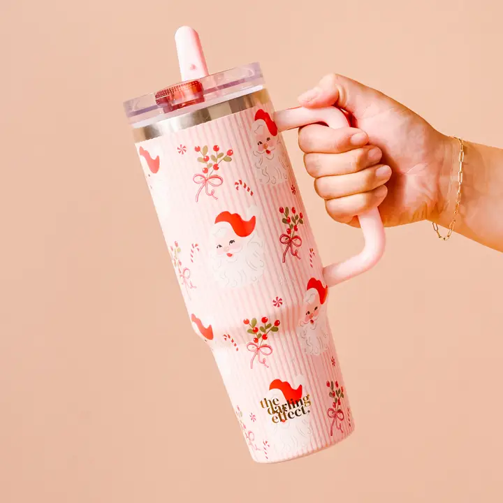 40 oz Lifestyle Flip Straw Tumbler-Holly Jolly Santa - Southern Belle Boutique