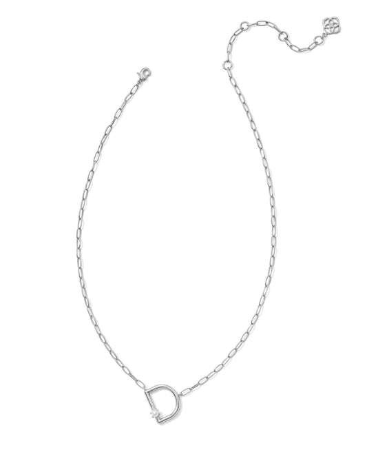 Pearl Letter D Short Pendant Necklace - Silver