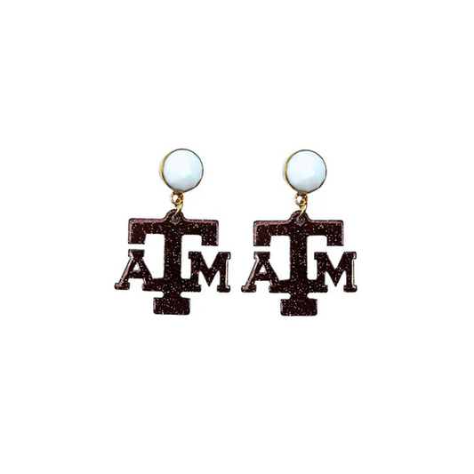 Texas A&M Mini Maroon Glitter Earrings