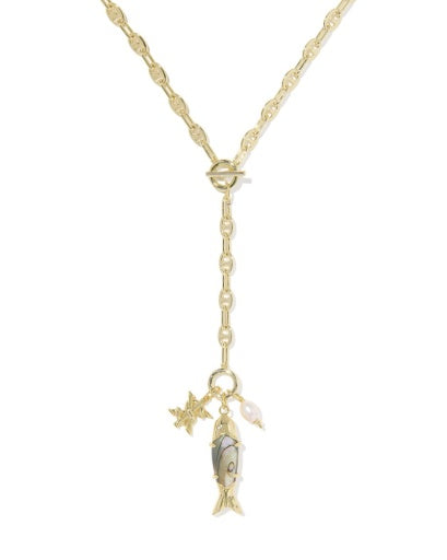 Parker Fish Long Charm Necklace Gold Abalone Shell - Southern Belle Boutique