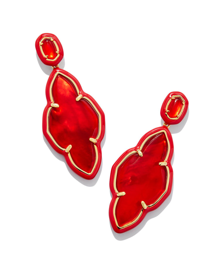 Abbie Enamel Frame Statement Earrings Gold Red Illusion