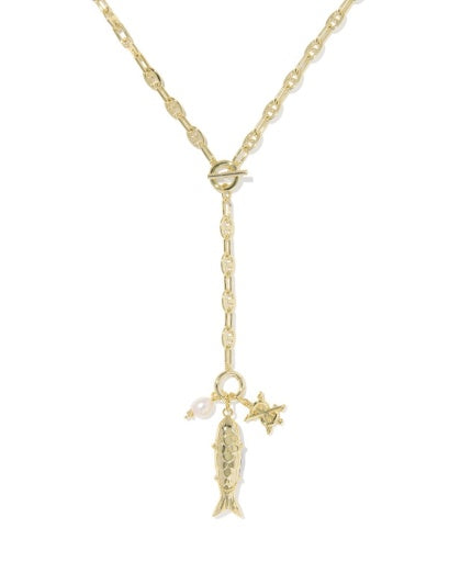 Parker Fish Long Charm Necklace Gold Abalone Shell - Southern Belle Boutique