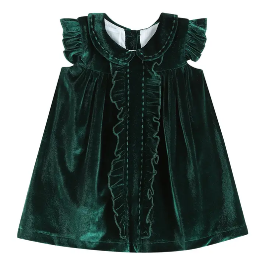 Green Velvet Flutter Sleeve Dress