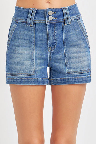 High Rise Front Pocket Short - Medium Wash - Southern Belle Boutique
