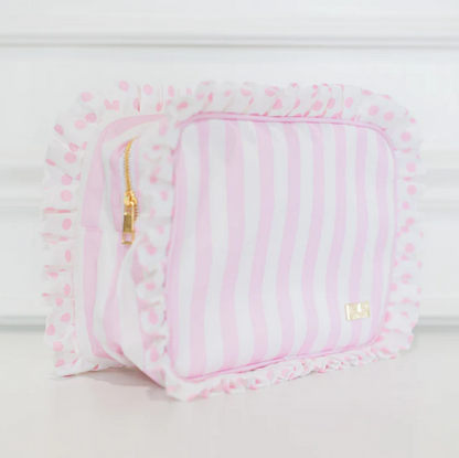 Ruffled Nylon XL Pouch - Pink Polka Stripe - Southern Belle Boutique