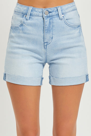 High Rise Cuffed Shorts - Light Wash - Southern Belle Boutique