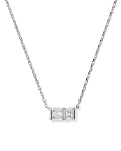 Jamie Short Pendant Necklace Silver White Cz