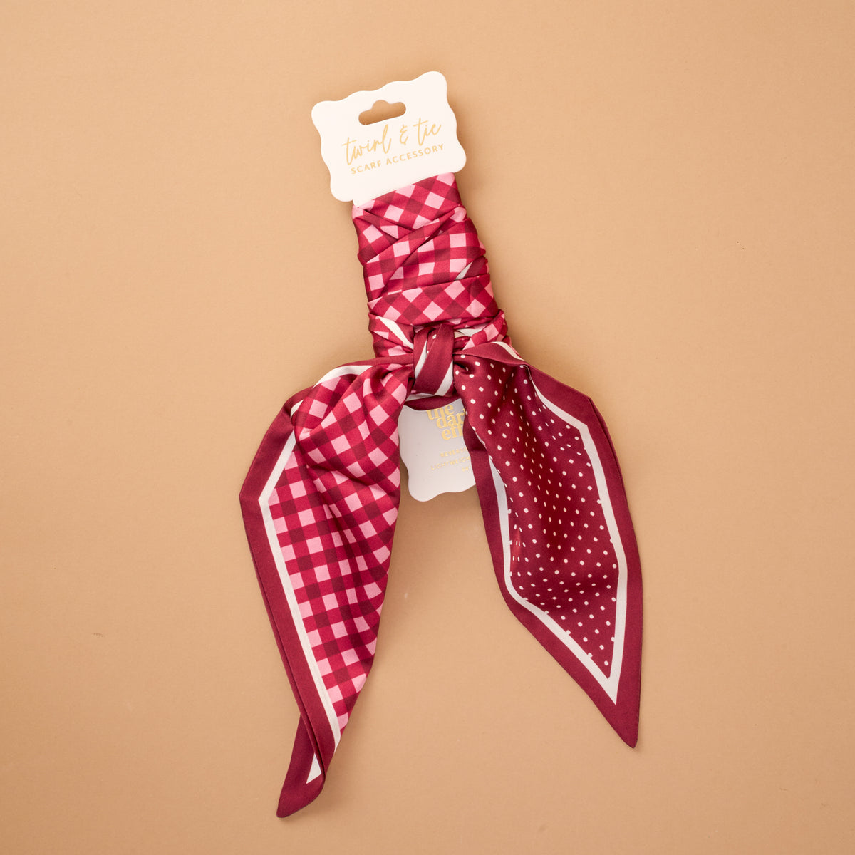 Twirl & Tie Scarf Accessory- Gingham Burgundy
