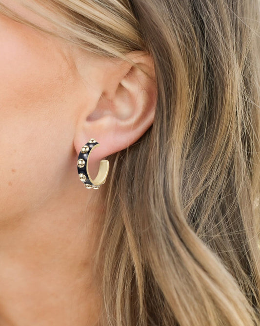 Enchanted Mini Beaded Hoop Earrings - Gold Black - Southern Belle Boutique