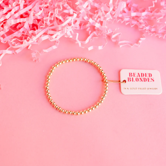 4MM Beaded Bracelet - Gold 6.75" - Southern Belle Boutique