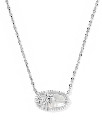 Elisa Bow Short Pendant Necklace Silver Iridescent Crystal Ivory Illusion - Southern Belle Boutique
