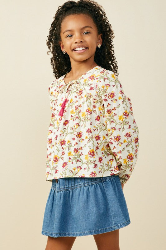 Cream Floral Tasseled Top
