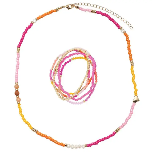 Kids Pearl Heart Pink, Yellow, Orange Necklace & Bracelet