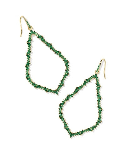Sophee Crystal Open Frame Earrings - Gold Green Crystal