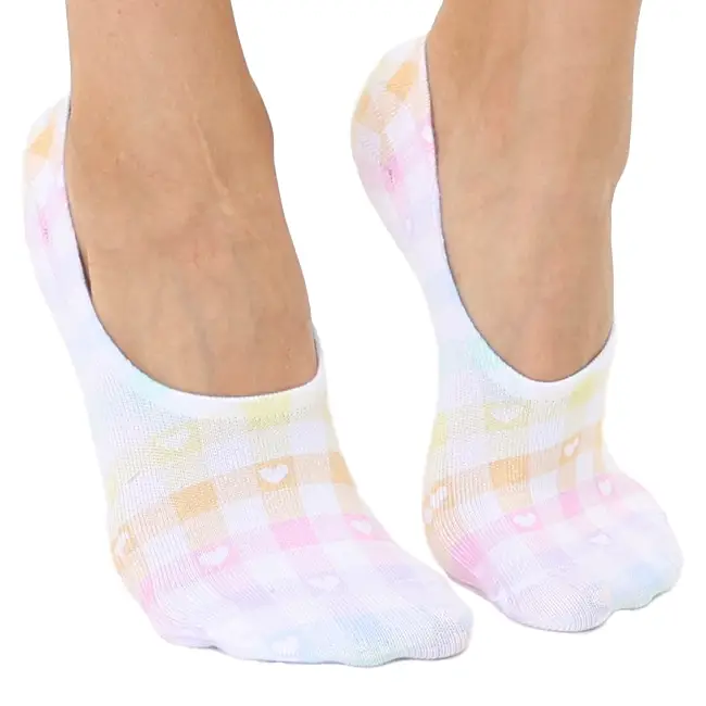 No-Show Liner Socks - Rainbow Plaid w/ White Hearts