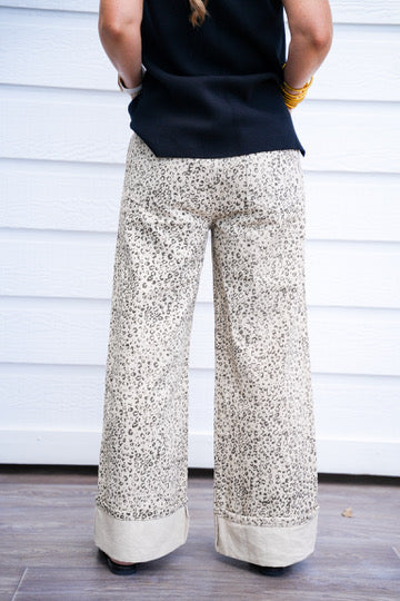 Leopard Straight Leg Cuffed Jeans