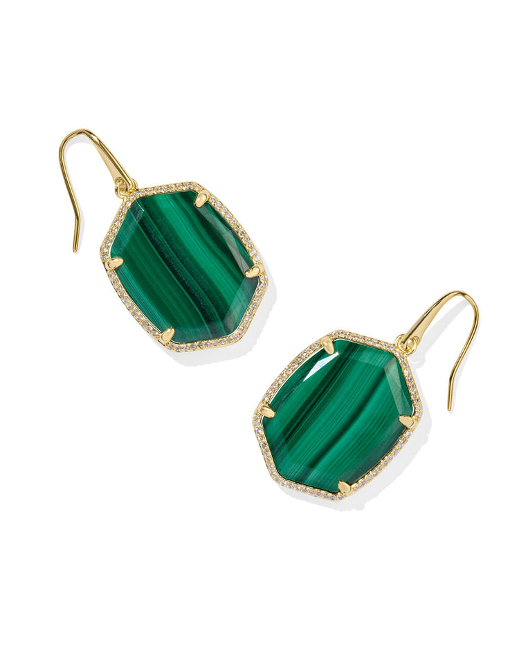 Daphne Pave Frame Drop Earrings - Gold Green Malachite