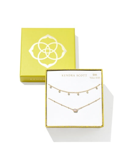 Mini Elisa And Amelia Chain Necklace Gift Set - Gold Pink Opalite Crystal - Southern Belle Boutique