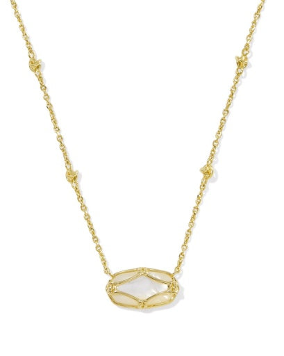 Elisa Lattice Frame Short Pendant Necklace Gold Ivory Mother Of Pearl - Southern Belle Boutique