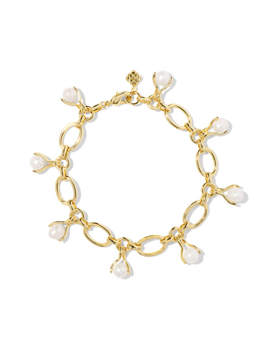 Ashton Pearl Chain Bracelet Gold White Pearl - Southern Belle Boutique