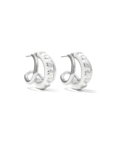 Jane Huggie Earrings - Silver White Enamel - Southern Belle Boutique
