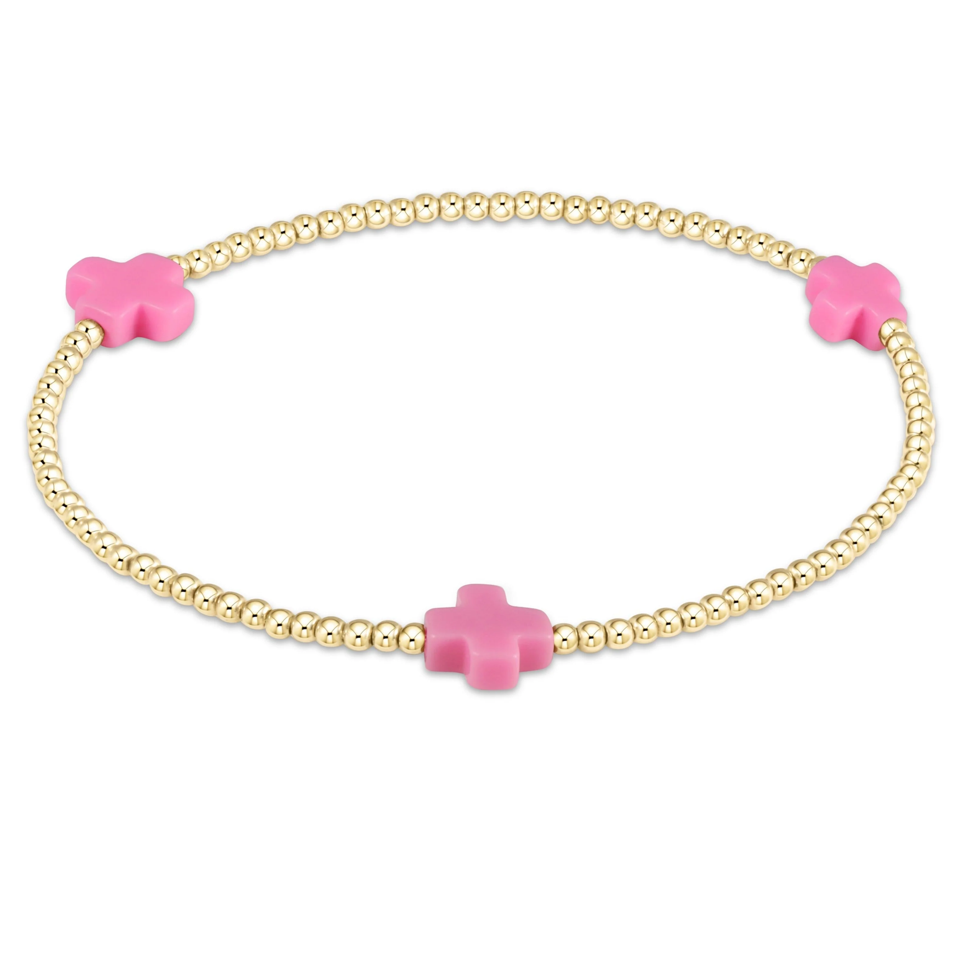 EGirl Signature Cross Small Gold Pattern 2mm Bead Bracelet - Bright Pink - Southern Belle Boutique