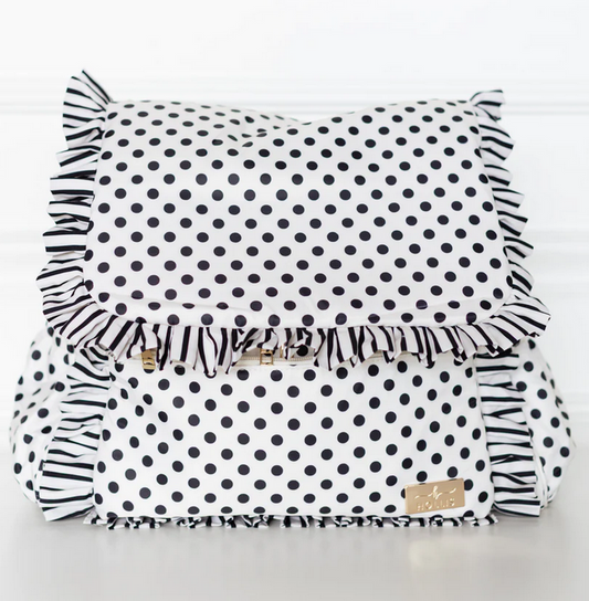 Black Polka Stripe Ruffled Nylon Diaper Bag