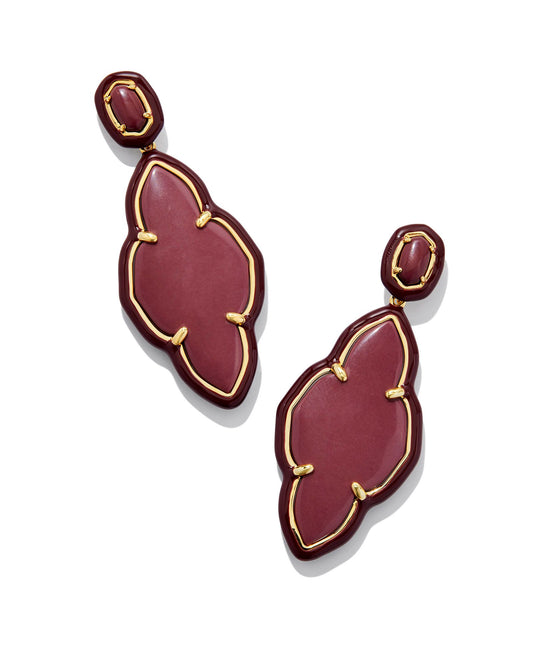 Abbie Enamel Frame Statement Earrings Gold Maroon Magnesite