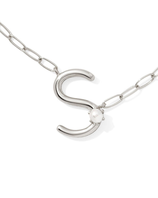 Pearl Initial S Short Pendant Necklace - Silver - Southern Belle Boutique
